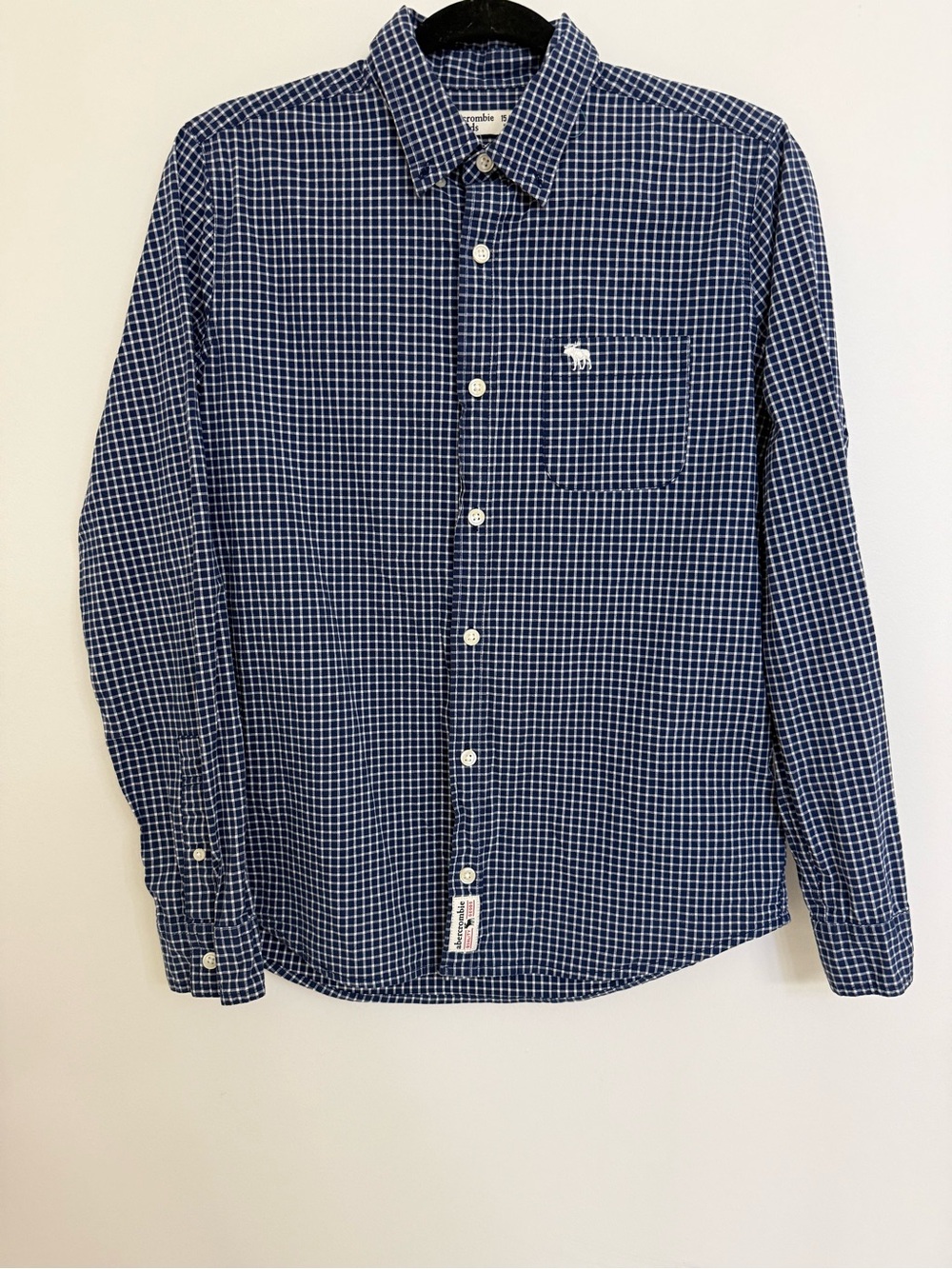 Abercrombie & Fitch Kids Navy Check Button-Down Shirt Size 15/16